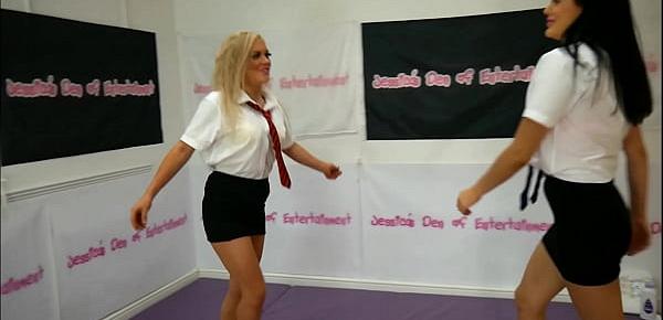  School-Uniform Bra and Panties match (Strip Wrestling Match) w. Loser gets Diaper ~ Amy Murphy vs Jessica Morgan || (JDoE not WWE)
